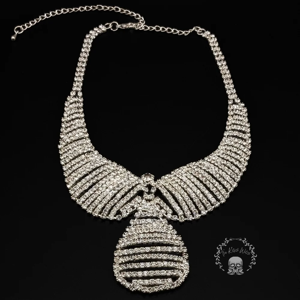 Large Teardrop Crystal Rhinestone Necklace - Wedding Bridal Prom Costume Bling - Picture 3 of 5